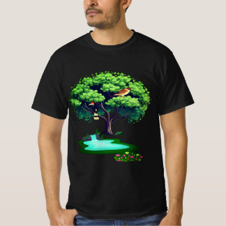 Camiseta Árvore natural muito elegante e aves natureza T-sh