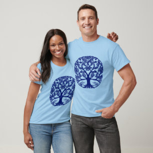 Camiseta Árvore Nó Celta da Vida no Azul Indigo