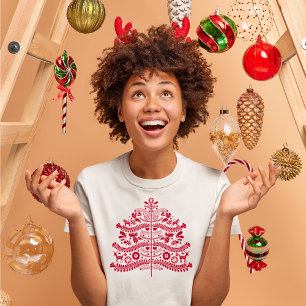 Camiseta Árvore Nórdica de Natal Vermelha Escandinávia