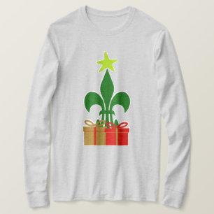 Camiseta Árvore & presente de Natal de Cajun da flor de lis