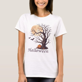 Camiseta Árvore Retorcida de Halloween Assustadora Abóbora 