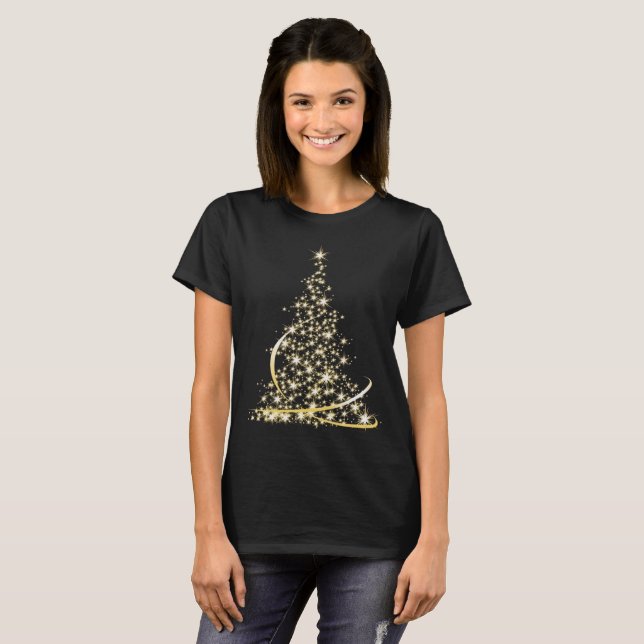 Camiseta Árvore Sparkling do Feliz Natal do ouro (Frente Completa)