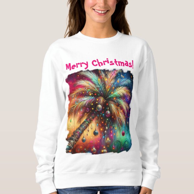 Camiseta Árvore Tropical de Natal Whimsso Vivid (Frente)