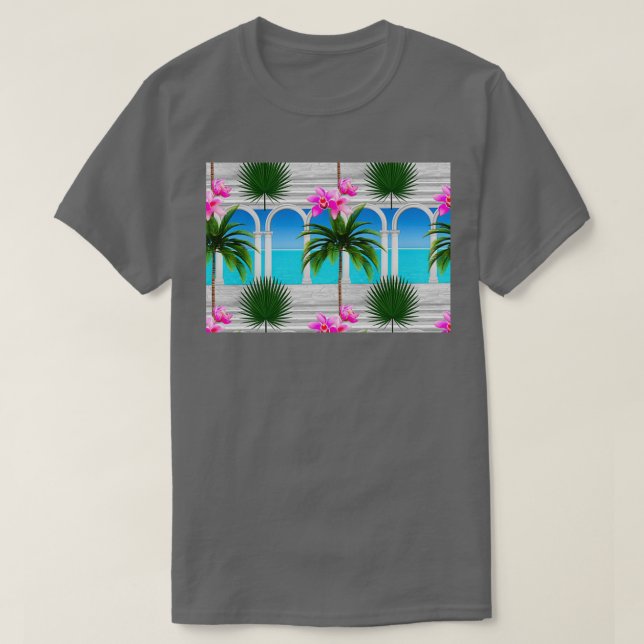 Camiseta Árvore TropicalseapalmleafArcharchesarcadecolumnss (Frente do Design)