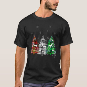 Camiseta Árvore Verde de Natal Verde Vermelha Xadrez Buffal