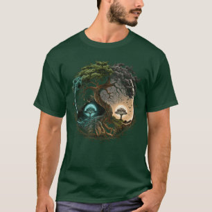 Camiseta Árvore Vida Yin Yang Lua Sol Dia e Noite Bonsai J