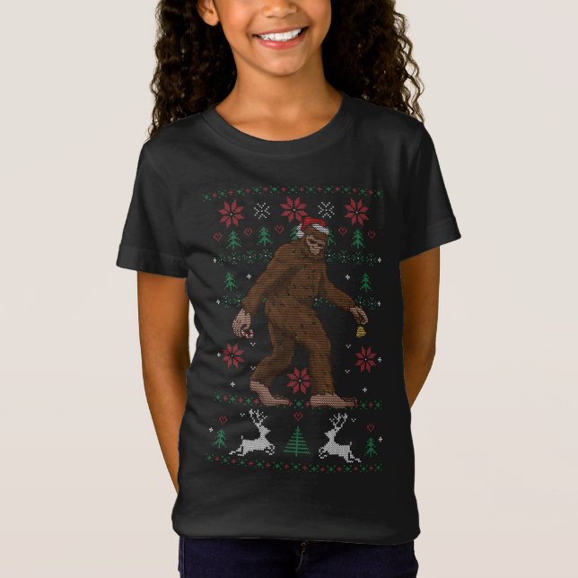 Camiseta Árvore Xmas Criptid Sasquatch Bigfoot no Natal (Frente)