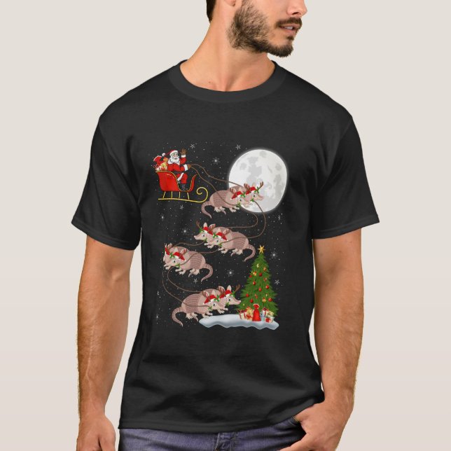 Camiseta Árvore Xmas Luz Papais noeis Engraçados Andando Ar (Frente)