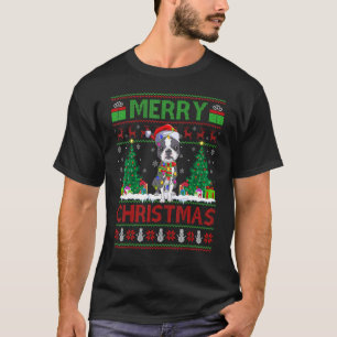 Camiseta Árvore Xmas Luzes Feias Papais noeis Boston Terrie