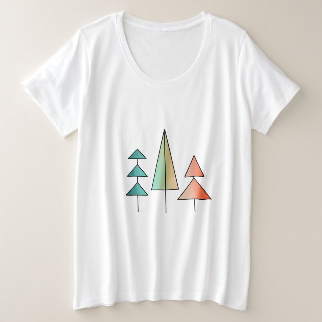 Camiseta árvores arco-íris modernistas de meados do século  (Frente do Design)