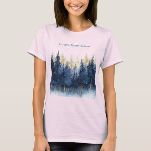 Camiseta Árvores Azuis Douradas Imagine Sonho Acredite
