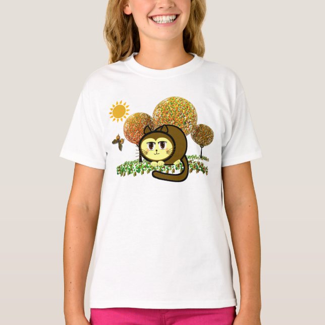 Camiseta Árvores de Jelly Bean de Gato Fofo Doce (Frente)