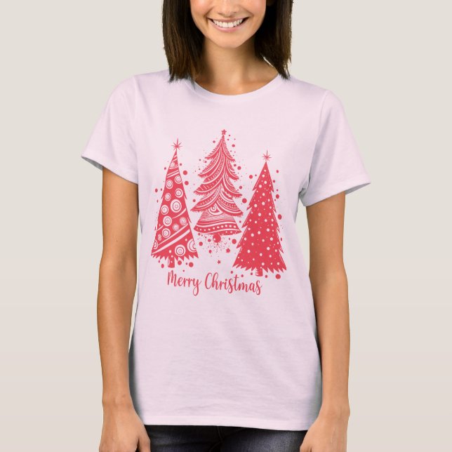 Camiseta Árvores de Natal cor-de-rosa (Frente)