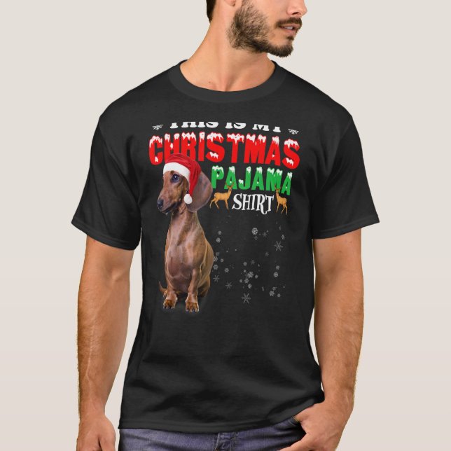 Camiseta Árvores de Natal Dachshund Leopardo Vermelho Buffa (Frente)