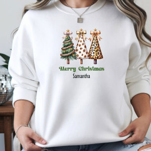 Camiseta Árvores de Natal divertidas de leopardo ideia de p