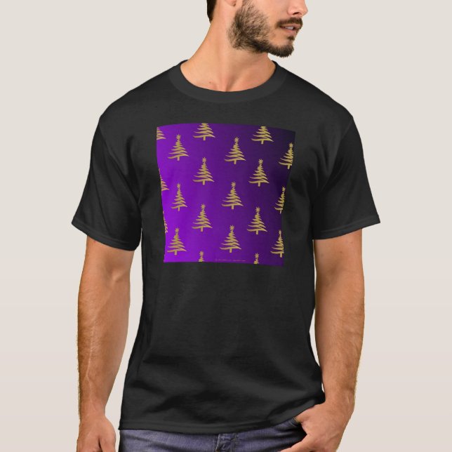 Camiseta Árvores de Natal Douradas em Roxo (Frente)
