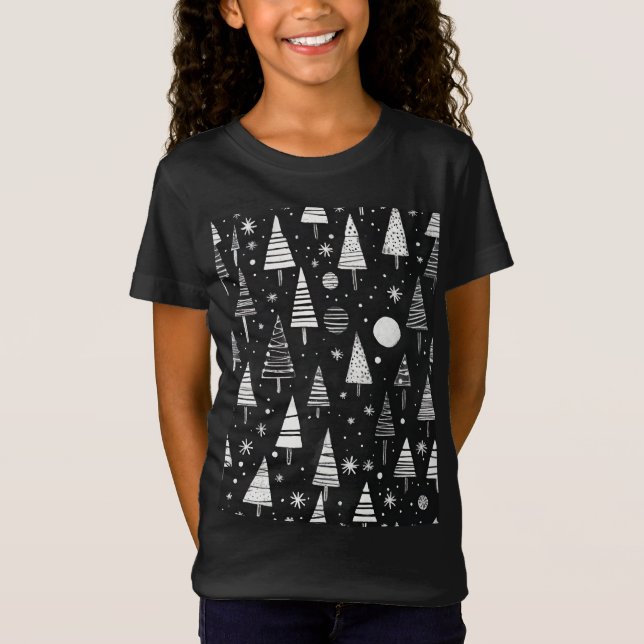 Camiseta Árvores De Natal Em Arte Preta E Branca (Frente)