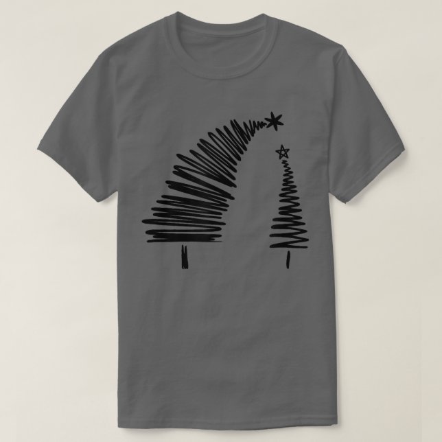 Camiseta Árvores de Natal estéticas com Arte de Duas Linhas (Frente do Design)