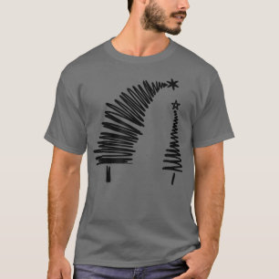 Camiseta Árvores de Natal estéticas com Arte de Duas Linhas