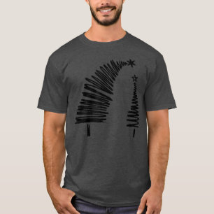Camiseta Árvores de Natal estéticas com Arte de Duas Linhas
