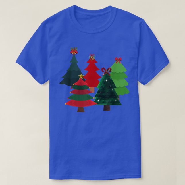 CAMISETA ÁRVORES DE NATAL, ESTRELAS, ARCOS E BA DECORADAS X (Frente do Design)