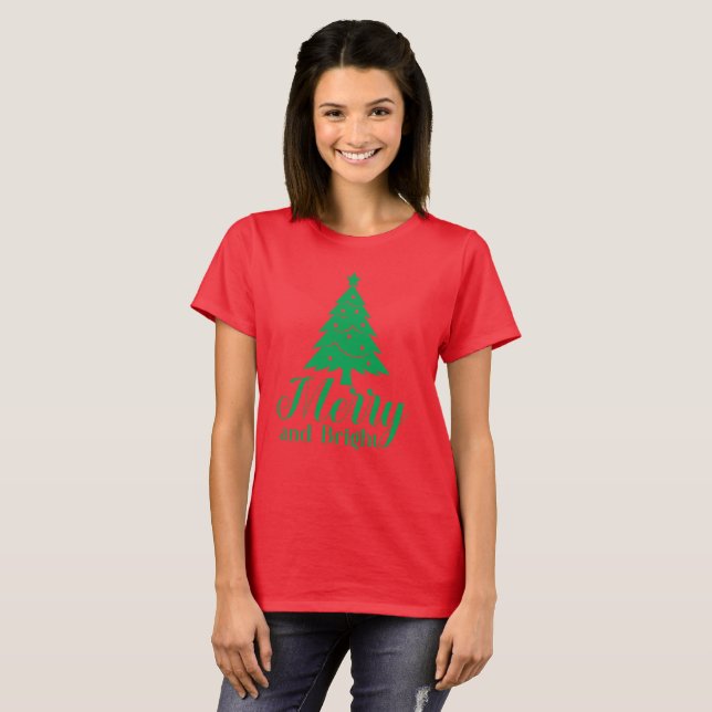 Camiseta Árvores de Natal felizes e Brilhantes (Frente Completa)
