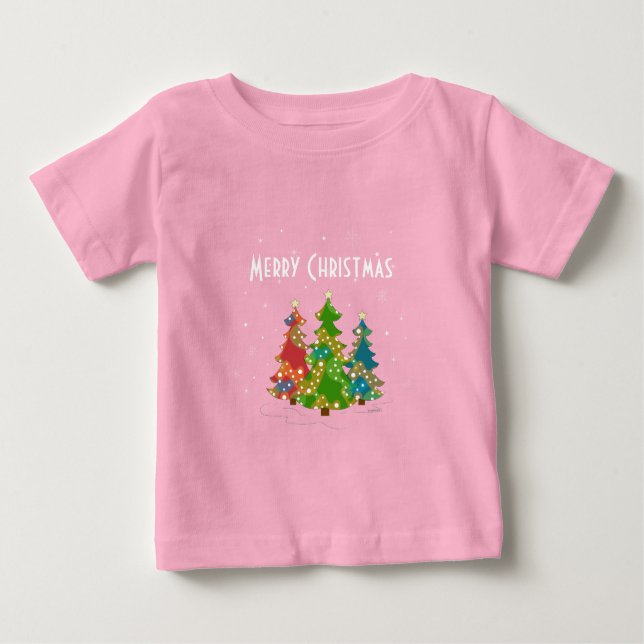 Camiseta Árvores de Natal Flocos de Neve Brincadeiras Verme (Frente)
