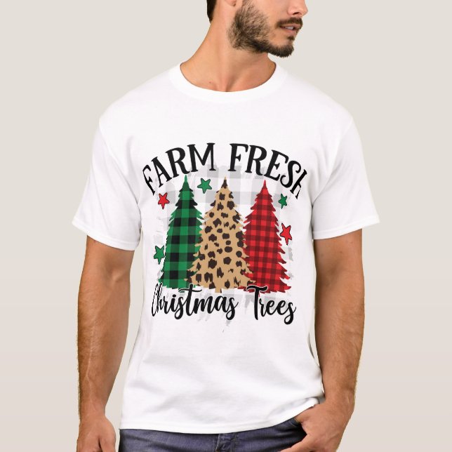 Camiseta Árvores de Natal frescas de fazenda (Frente)