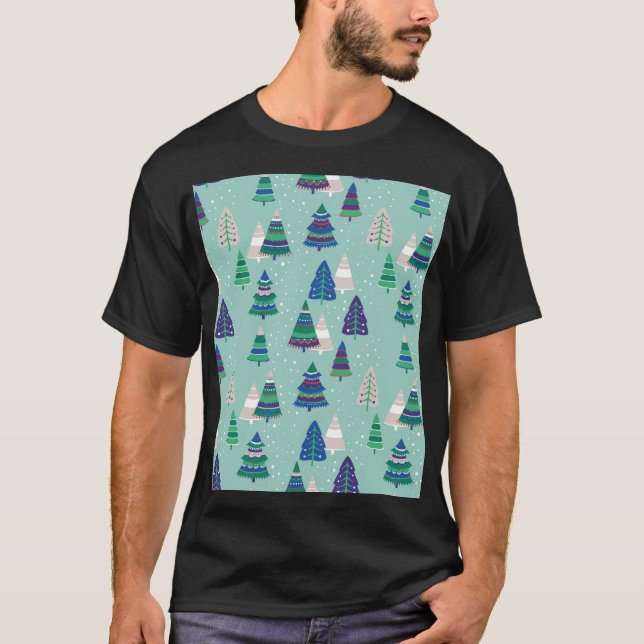 Camiseta Árvores de Natal, fundo azul (Frente)