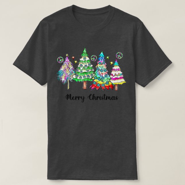 Camiseta Árvores de Natal Hippie, Boho Natal, Retro Chri (Frente do Design)