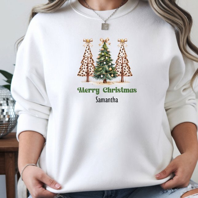 Camiseta Árvores de Natal Leve Rustico presente ideia para  (Rustic Leopard Christmas Trees gift idea women’s outfit)