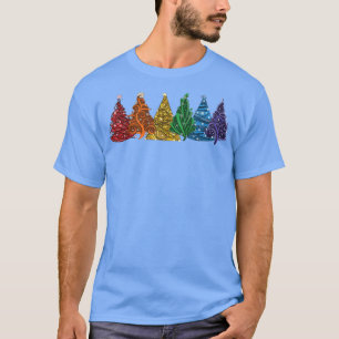 Camiseta Árvores de natal lindas do arco-íris Pajama Xmas V