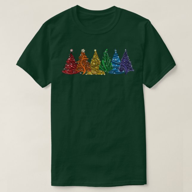 Camiseta Árvores de natal lindas do arco-íris Pajama Xmas V (Frente do Design)