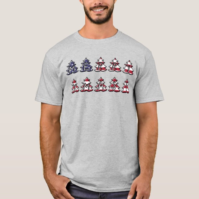 Camiseta Árvores de Natal Patriotas Merry XMAS (Frente)