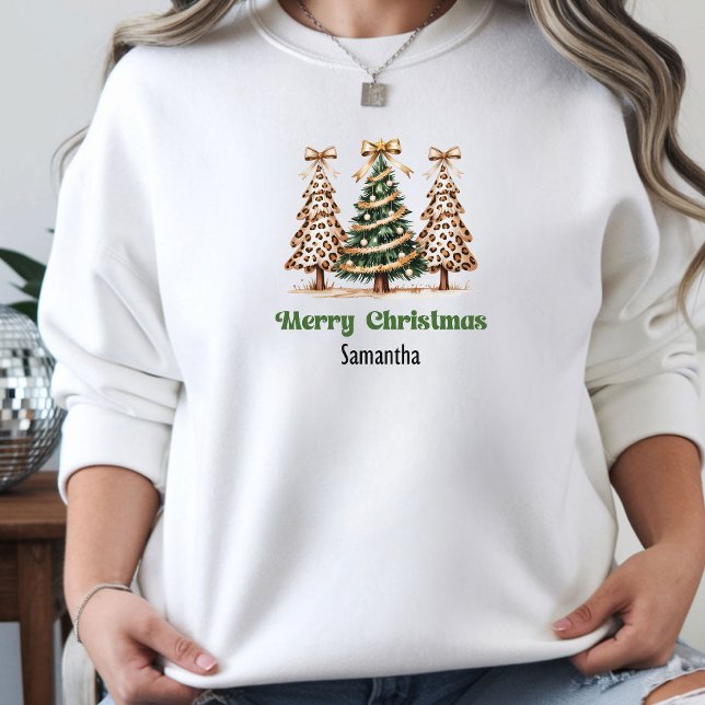 Camiseta Árvores de Natal personalizadas modernas de Leopar (Modern personalized Leopard Christmas Trees gift hoodie)