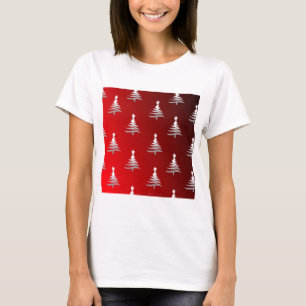 Camiseta Árvores de Natal Prateadas em Vermelho