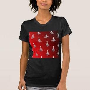 Camiseta Árvores de Natal Prateadas em Vermelho