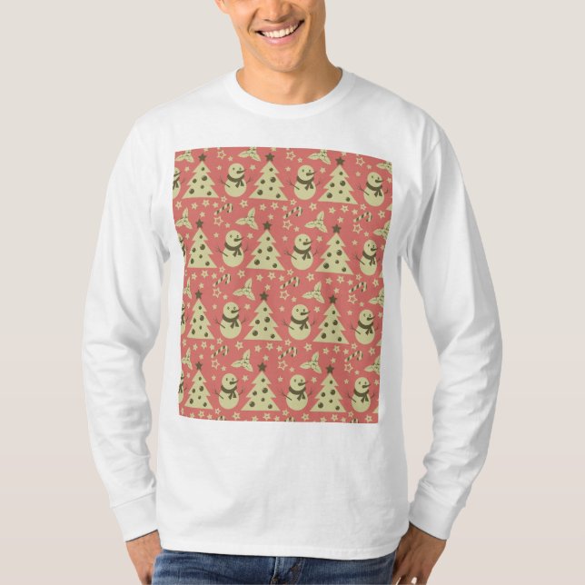 Camiseta Árvores de Natal retrô azevinho estrela de cana de (Frente)