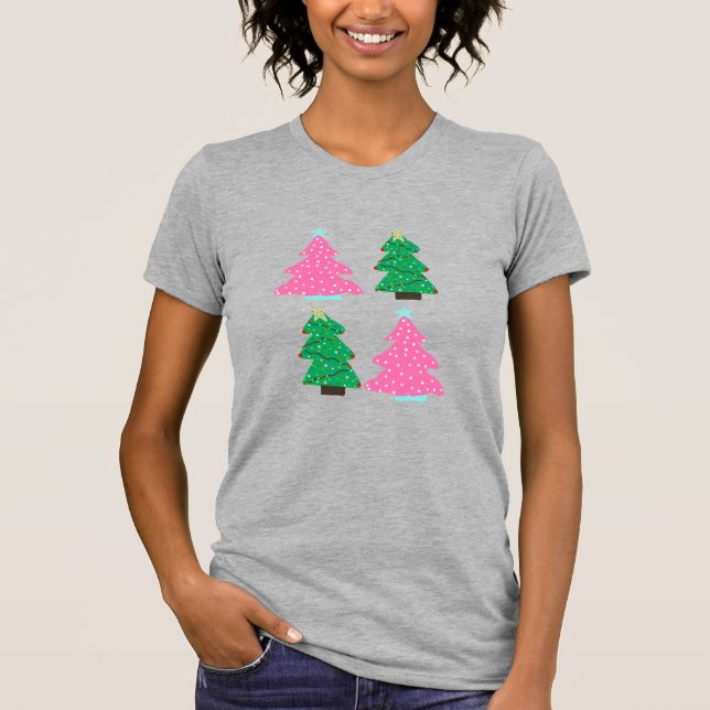 Camiseta Árvores de Natal rosa e verde (Frente)