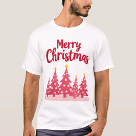 Camiseta Árvores de Natal Rosa Modernas "Feliz Natal"