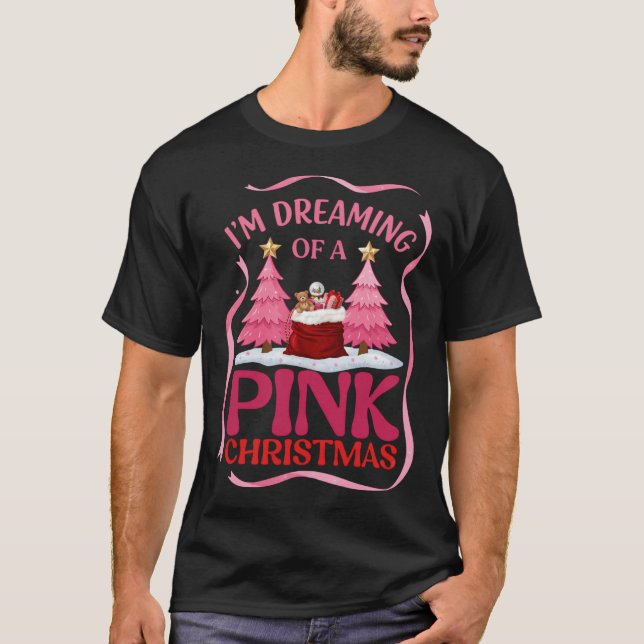 Camiseta Árvores de Natal Rosa Urso de Teddy de Sacola Verm (Frente)