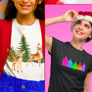 Camiseta Árvores de Natal Vibrantes