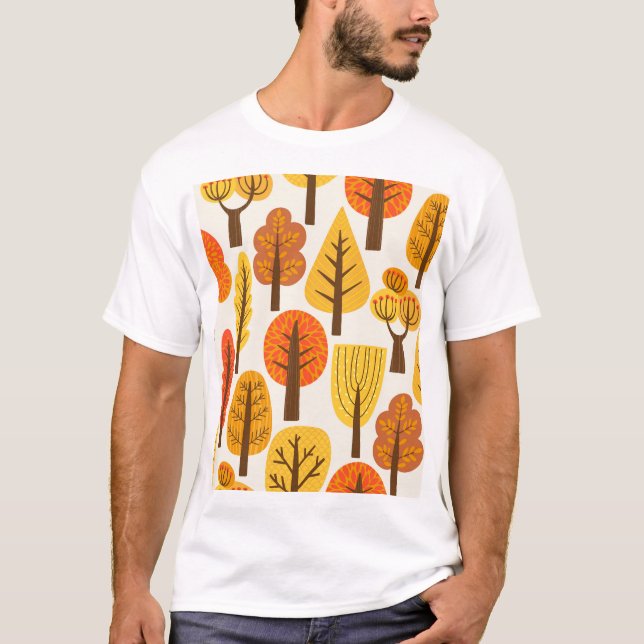 Camiseta Árvores de outono, padrão perfeito. (Frente)