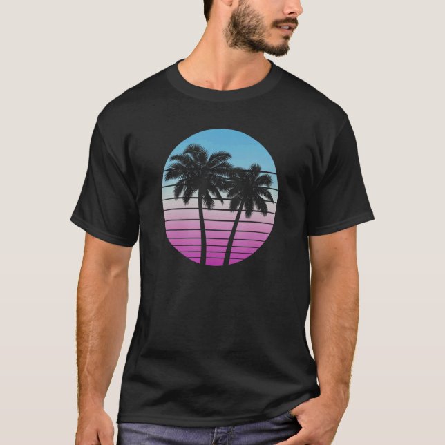 Camiseta Árvores de Palma da Vaporwave Retro 1980s oitenta  (Frente)
