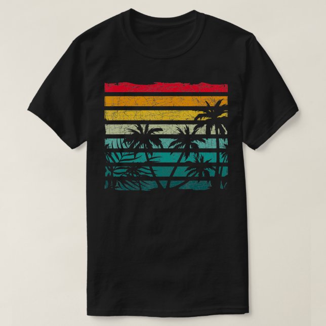 Camiseta Árvores de Palma de Coco Retro Praia Soma Tropical (Frente do Design)