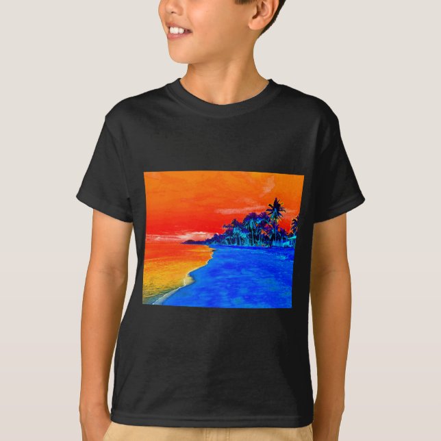 Camiseta Árvores de Palma Exóticas de Praia pop Art (Frente)