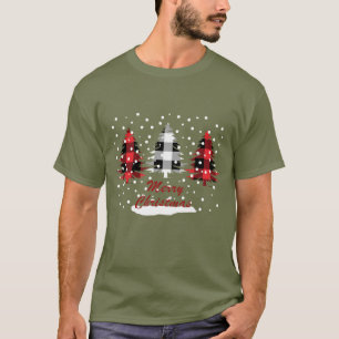 Camiseta Árvores de pinheiro de natal decoradas com xadrez 