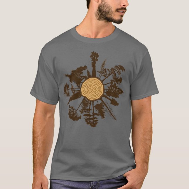 Camiseta Árvores de Pinheiros com Crescimento de Seção Cruz (Frente)