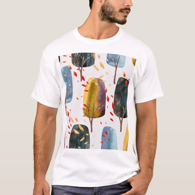 Camiseta Árvores do outono: Cores d'água pintadas à mão (Frente)