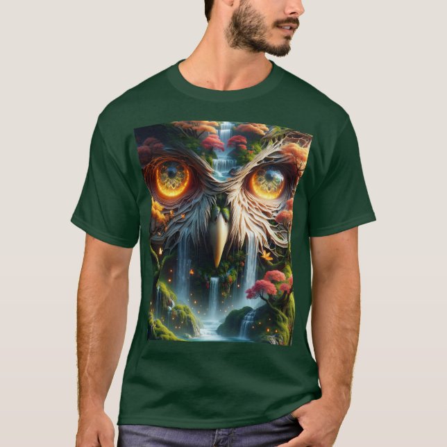 Camiseta Árvores em Cascata de Coruja Fantasia (Frente)